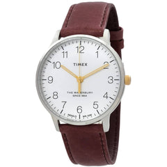 Timex Men's Watch - Waterbury White Indiglo Dial Brown Leather Strap | TW2V28800VQ