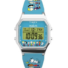 Timex Unisex Watch - T80 Peanuts Alarm Grey Digital Dial Blue Strap | TW2W18900JR