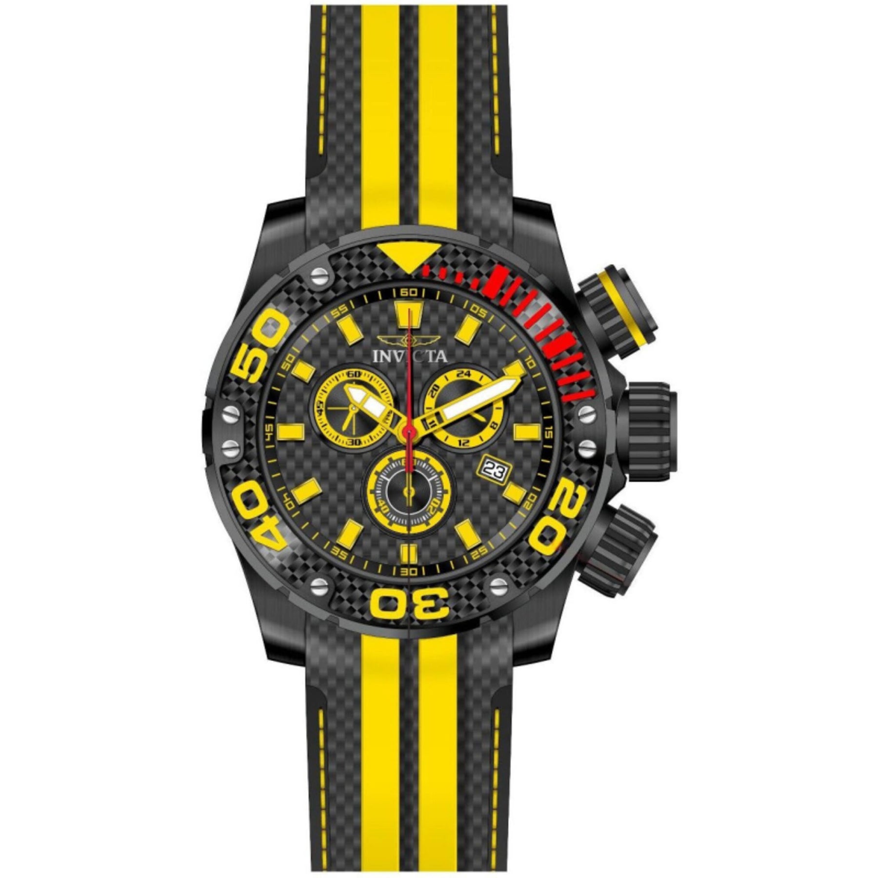 Invicta Men's Watch - Sea Hunter Chronograph Black and Yellow Silicone