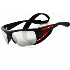 Prada Men's Sunglasses - Black Sport Wraparound Shape Half Rim Frame | 0PS A01S 1BO05A
