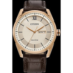 Citizen Men's Watch - Classic Eco-Drive Ivory Dial Brown Leather Strap | AW0082-01A