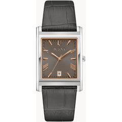 Bulova Men's Watch - Sutton Silver Tone Case Grey Dial Embossed Leather Strap | 96B443