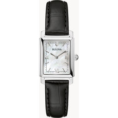 Bulova Women's Watch - Sutton Quartz Mother of Pearl Dial Black Leather Strap | 96L330