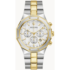 Bulova Men's Watch - Prestige Quartz Chronograph White Dial Two Tone Bracelet | 98B450