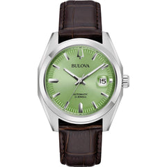 Bulova Men's Watch - Surveyor Automatic Green Dial Brown Leather Strap Date | 96B427