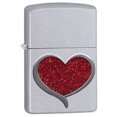 Zippo Windproof Pocket Lighter - Glitter Heart Silver Satin Chrome Finish | 29410