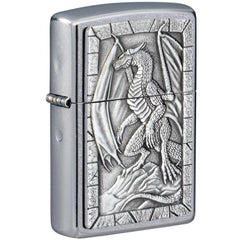 Zippo Windproof Pocket Lighter - Dragon Emblem Design Street Chrome Finish | 49296