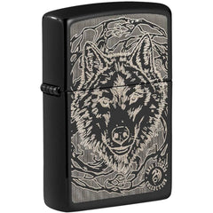 Zippo Windproof Pocket Lighter - Anne Stokes Engraved Wolf Design Black Finish | 49443