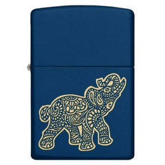 Zippo Windproof Pocket Lighter - Lucky Elephant Design Navy Matte Metal Finish | 49515
