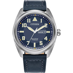 Citizen Men's Watch - Garrison Titanium Case Blue Dial Leather Strap | BM8568-01L