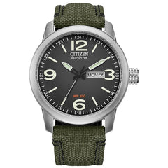Citizen Men's Watch - Military Eco-Drive Black Dial Green Strap | BM8570-09E