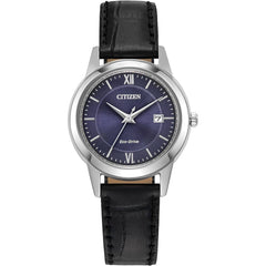 Citizen Women's Watch - Classic Eco-Drive Blue Dial Black Leather Strap | FE1087-01L