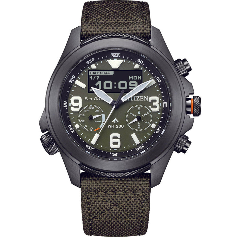 Citizen Promaster Land Ana-Digi Olive Green Dial Strap Men's Watch (JV1005-02W)