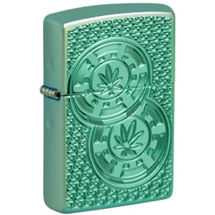 Zippo Windproof Pocket Lighter - Cannabis Chips Design High Green Metal Finish | 46144