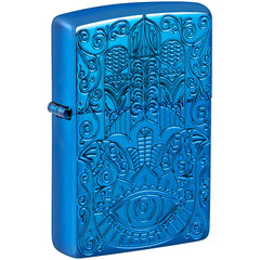 Zippo Windproof Pocket Lighter - Hamsa Design High Polish Blue Metal Finish | 46752