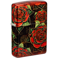 Zippo Windproof Pocket Lighter - Blooming Roses Design Black and Red Finish | 46849