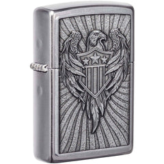 Zippo Windproof Lighter - Eagle Shield Emblem Design Chrome Metal | 49450