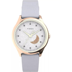 Timex Women's Watch Quartz Rose Gold Case White Dial Grey Leather Strap TW2V49400
