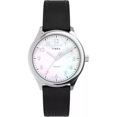 Timex Women's Watch - Easy Reader Quartz White Dial Black Leather Strap | TW2W15900