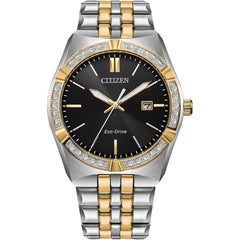 Citizen Men's Watch - Corso Date Diamond Black Dial Two Tone Bracelet | BM7644-51E