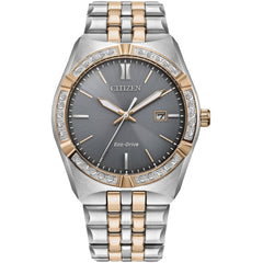 Citizen Men's Watch - Corso Eco-Drive Diamond Grey Dial Two Tone Bracelet | BM7646-55H