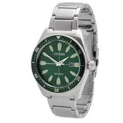 Citizen Men's Bracelet Watch - Brycen Green Dial Stainless Steel | AW1598-70X