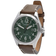 Citizen Men's Eco Drive Watch - Chandler Green Dial Leather Strap | BM6838-09X