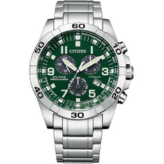 Citizen Men's Watch - Brycen Chronograph Green Dial Silver Steel Bracelet | BL5550-50X