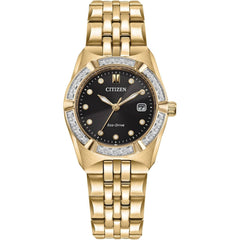 Citizen Women's Watch - Corso Eco-Drive Black Dial Yellow Gold Bracelet | EW2712-55E