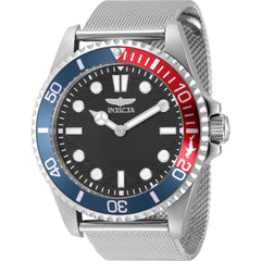 Invicta Men's Watch - Pro Diver Quartz Black Brass Dial Silver Mesh Bracelet | 49689