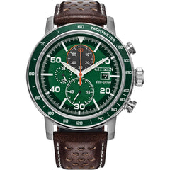 Citizen Men's Watch - Brycen Chronograph Green Dial Brown Leather Strap | CA0851-05X
