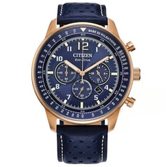 Citizen Men's Watch - Eco-Drive Chronograph Blue Dial Leather Strap Date | CA4503-00L