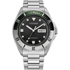 Citizen Men's Watch - Automatic Black Dial Silver Steel Bracelet Date-Day | NH7531-50E