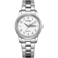 Citizen Women's Watch - Eco-Drive White Dial Silver Bracelet Date-Day | EW3261-57A