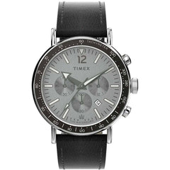 Timex Men's Watch - The Waterbury Quartz Grey Dial Black Leather Strap | TW2W47400VQ