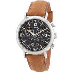 Timex Men's Watch - Waterbury Standard Black Dial Brown Leather Strap | TW2W84500VQ