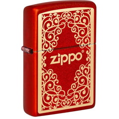 Zippo Windproof Pocket Lighter - Metallic Red Finish Lasered Gold Design | 49940