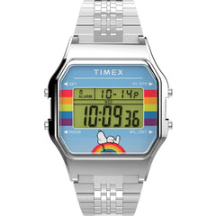 Timex Unisex Watch - T80 X Peanuts Digital Dial Silver Steel Bracelet | TW2V61300VQ