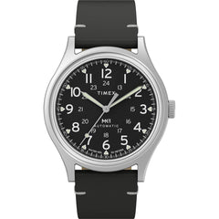 Timex Men's Watch - Mk1 Automatic Silver Case Black Dial Leather Strap | TW2Y71800VQ