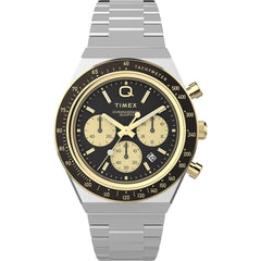 Timex Men's Watch - Q Timex Chronograph Black and Gold Dial Bracelet | TW2W64200VQ