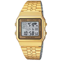 Casio Men's Watch - World Time Grey Digital Dial Yellow Gold Bracelet | A500WGA-9DF