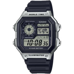 Casio Men's Watch - World Time Black and Grey Digi Dial Rubber Strap | AE-1200WH-1CV
