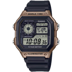 Casio Men's Watch - World Time Black and Grey Digi Dial Rubber Strap | AE-1200WH-5AV