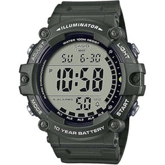 Casio Men's Watch - Dual Time Grey Digi Dial Green Rubber Strap | AE-1500WHX-3AVCF