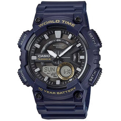Casio Men's Watch - Black and Grey Analog-Digital Dial Blue Strap | AEQ-110W-2AV