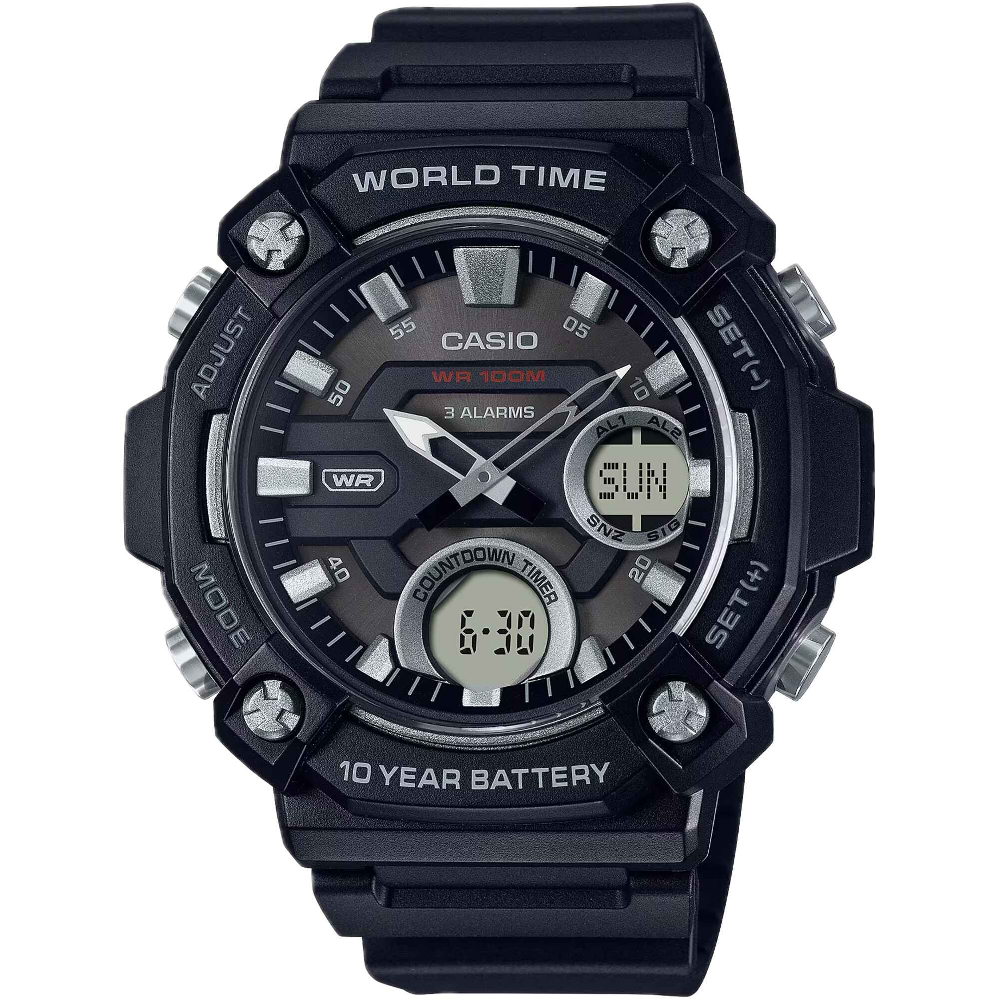 Casio Men's Watch - World Time Black and Grey Ana-Digi Dial Strap | AE