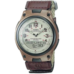 Casio Men's Watch - Silver and Grey Analog-Digital Dial Brown Strap | AW-80V-5BV