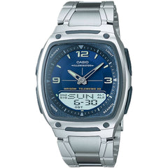 Casio Men's Watch - Blue and Grey Analog-Digital Dial Silver Bracelet | AW-81D-2AV