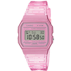 Casio Men's Watch - Chronograph Grey Digital Dial Pink Rubber Strap | F-91WS-4CF