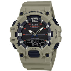 Casio Men's Watch - World Time Black Analog-Digital Dial Green Strap | HDC-700-3A3V